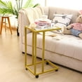 thumbnail image 6 of C-Shaped End Table Set of 2, Tempered Glass Couch Table with Metal Frame, Gold for Living Room Bedroom, 6 of 6