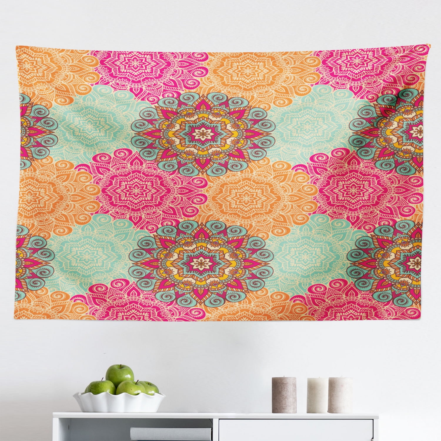 Funny Tapestry, Humorous Sheep Patterns on Meadow Flower Comic Doodle ...