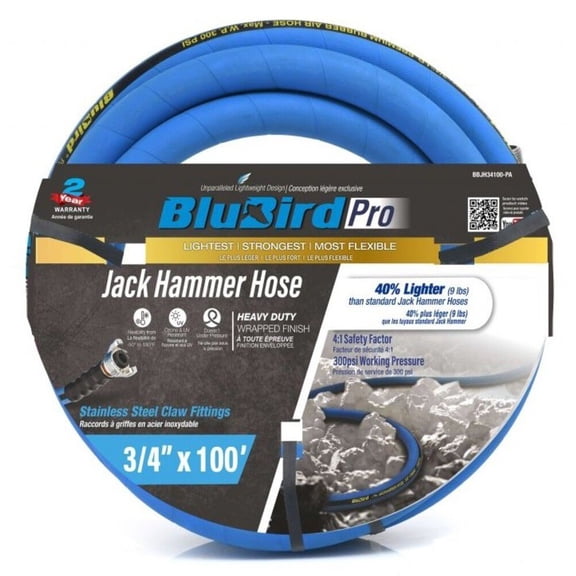Blubird Pro 3/4 Inch X 100 Ft. Rubber Jack Hammer Air Hose Assembly