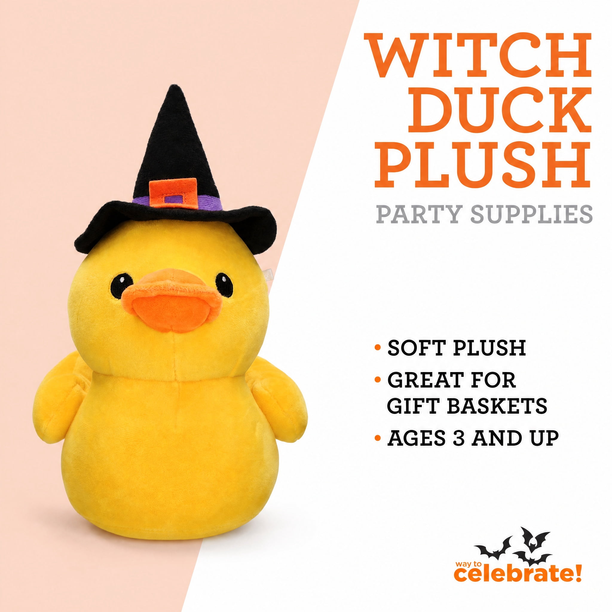 Witch Duck Plush, Yellow and Black, 10.1", Halloween by Way To Celebrate