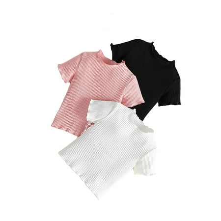 

3pcs Casual Plain Stand Collar Tee Short Sleeve Multicolor Baby Tops (Baby s)