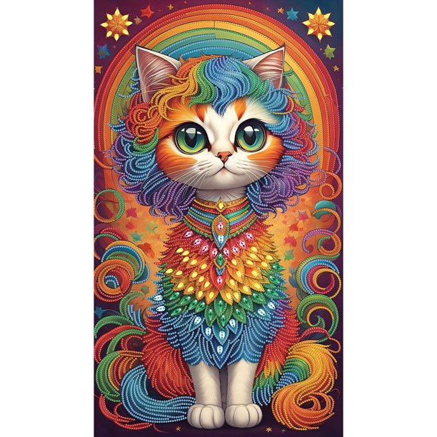 Kit Con Forma Especial Parcial 5D DIY Gato 40x70cm