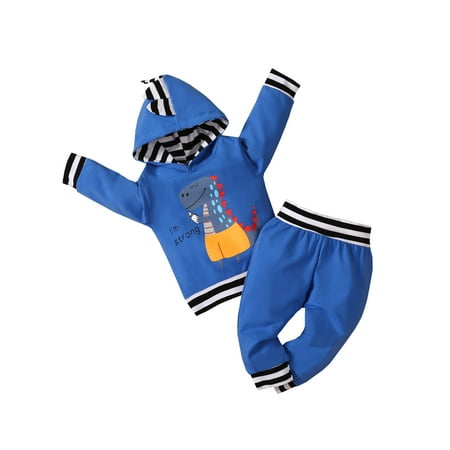 

Calsunbaby Toddlers Baby Girls Boys Spring 2Pcs Outfits Set Dinosaur Print Hooded Long Sleeve Sweatshirt Pants Blue 12-18 Months