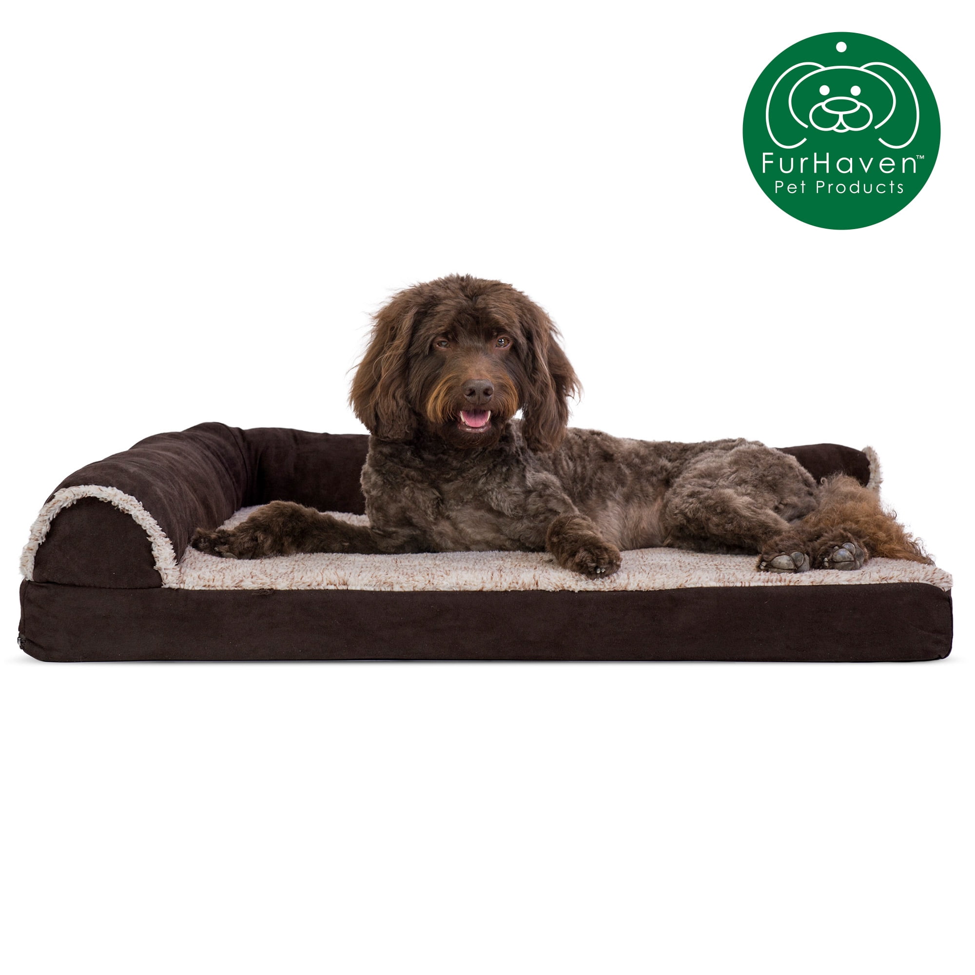 Furhaven Pet Dog Bed Deluxe Cooling Gel Memory Foam Orthopedic Faux Fur Suede L Shaped Lounge Pet Bed For Dogs Cats Espresso Large Walmart Com Walmart Com