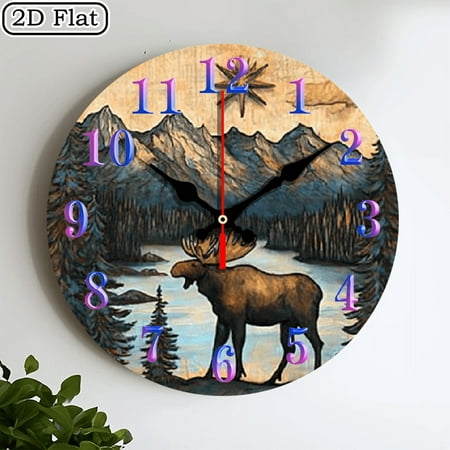 2D flat 1pc, Moose Theme_ wood wall clock Home&Seasonal Decoration, For Yard, Mall, Garage, Coffee Shop, Home, Best Gift, for a Friend room decor halloween 10*10inch