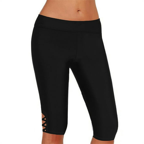 Arnsht Comfortable Breathable Plus Size Swim Pants for Women Swim Capris High Waisted Solid Color Swim Leggings UPF 50 Long Swim Shorts Black XXXL