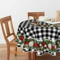 thumbnail image 2 of Christmas Tablecloth 60×60 Inch Round, Christmas Ball Ornaments Black Bufalo Plaid Washable Table Cover for Party Picnic Dinner Decor, 2 of 6