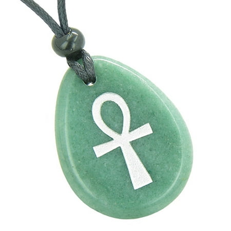 Ankh Powers of Life Good Luck and Protection Egyptian Ancient Amulet Green Quartz Pendant Necklace