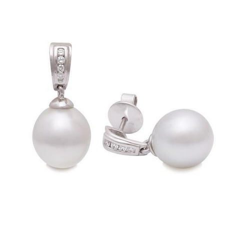 Pearl Chad Smith Harry Chad Enterprises 31057 0.15 CT 36 mm White Gold Round Freshwater Pearl Diamond Dangle Earring ()