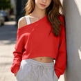 thumbnail image 4 of Girls off Shoulder Cropped Sweatshirt, Oversized Drop Shoulder Long Sleeve Pullover Tops for Loungewear Casual Daily Streetwear Red 14-15Y, 4 of 9