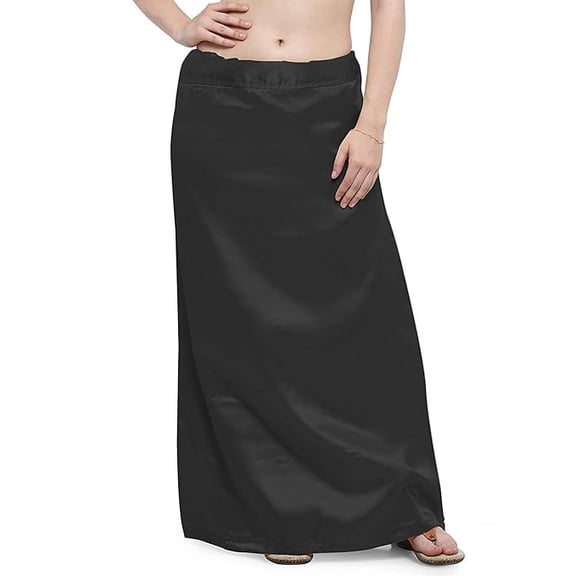 Pure Satin Petticoats Saree Petticoat for Women – Soft, Comfortable & Adjustable Drawstring Waist ( Black)