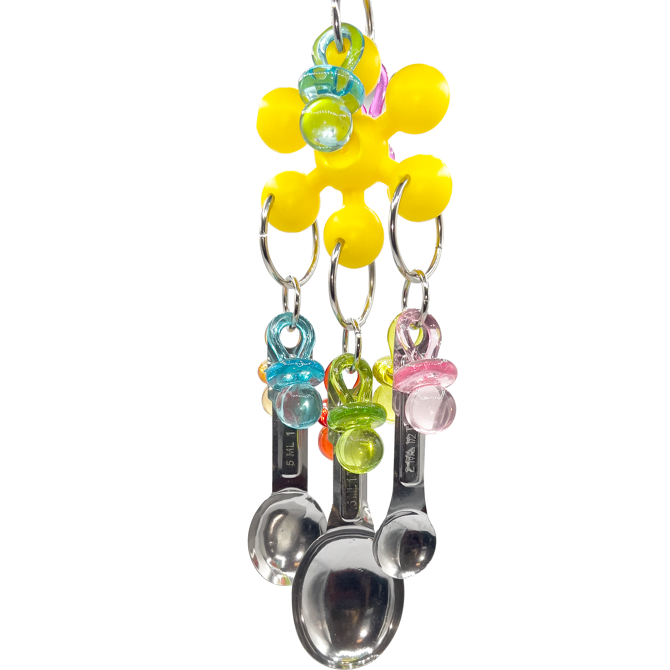 1015 Spoon Shine Paci M&M Bird Toys - Brightly Colored Noisy Shiny Toy