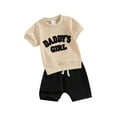 thumbnail image 2 of Elippeo Baby Girl 2Pcs Spring Outfits 0-3 Years Fuzzy Letter Embroidery Short Sleeve Tops + Shorts Set Toddler Clothes, 2 of 10