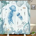 thumbnail image 3 of 4PCS Navy Blue Sea Turtle Shower Curtain Sets with Rugs, Waterproof White Fabric Shower Curtain, Underwater Ocean Marine Watercolor Coral Reef Sea Plant Beach Coastal Nautical Bathroom Decor, 3 of 7