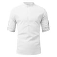 thumbnail image 6 of Men's Linen Roll Up Long Sleeve Shirt Cotton Casual Beach Shirts Henley T-Shirt Solid Band Collar Vacation Tops, 6 of 6