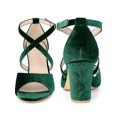 thumbnail image 5 of BLISSFUL STEP Women's Shoes Faux Velvet Chunky Heel Open Toe Crisscross Strap Buckle Sandals Emerald Green 9, 5 of 6