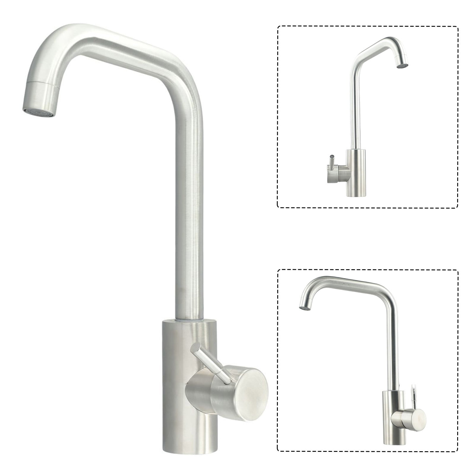 304 Stainless Steel Kitchen Sink Faucet Single Handle Mixer Tap with Hot and Cold Water Contemporary Style 2-Hole