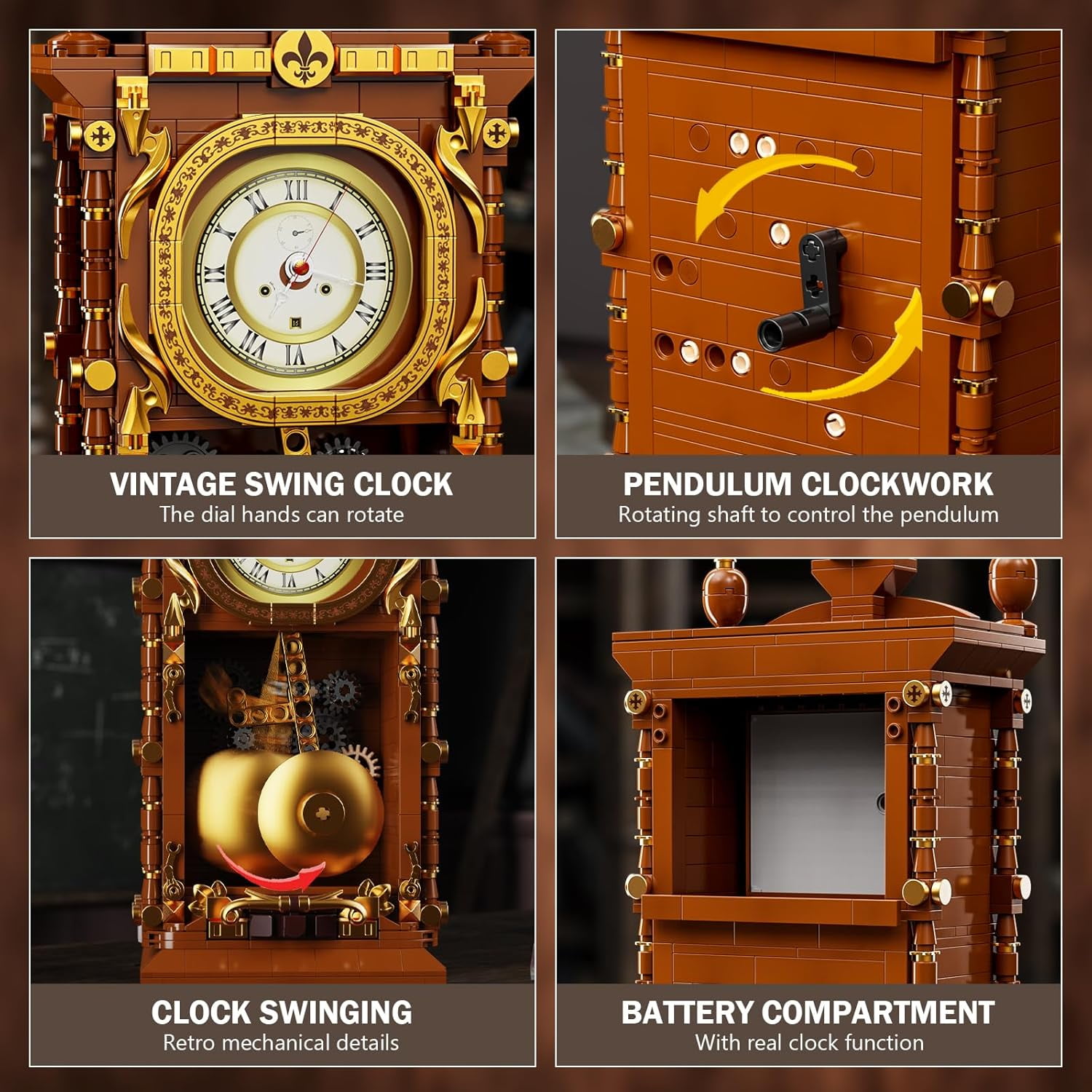 Honchoes Vintage Pendulum Wall Clock Building Set Compatible with Lego for Adults 751 Pcs