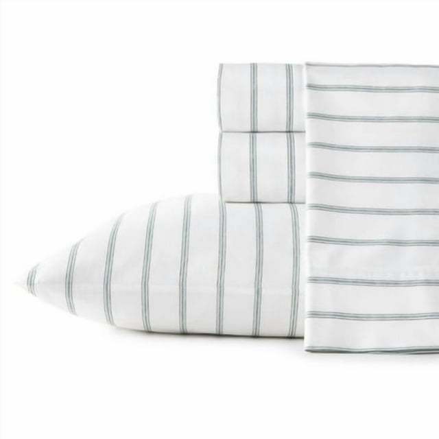 Stone Cottage - Full Sheets Cotton Percale Bedding Set Crisp & Cool Home Decor (Trenton Stripe Green Full)
