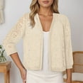 thumbnail image 2 of Arlun Black Lace Cardigans for Women 3/4 Sleeve Knit Open Front Elegant Lightweight Casual Tops Basic Solid Color Thin Breathable Fall Fashion Outwear for Daily Wear Beige L, 2 of 5