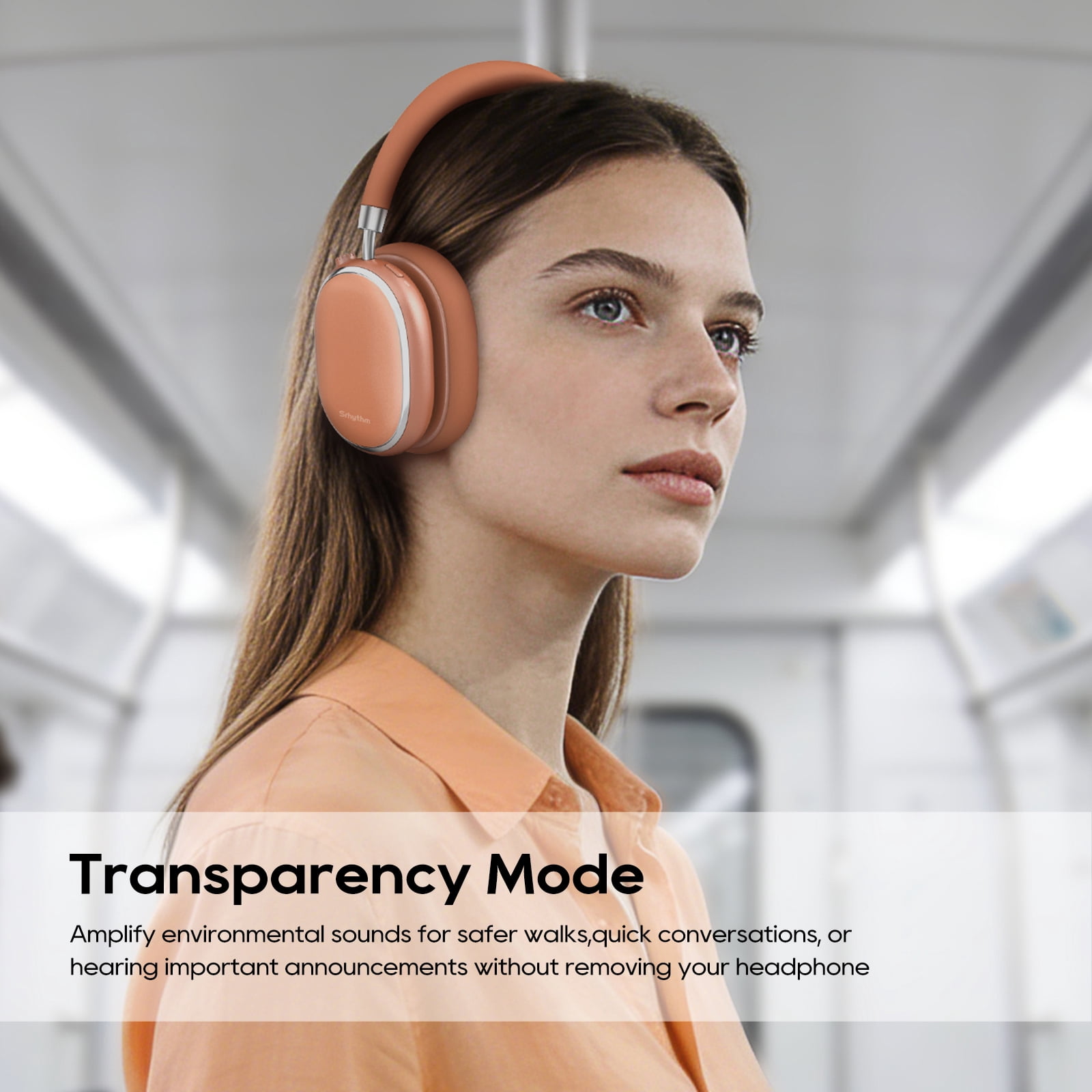 Srhythm NiceComfort 95 Adaptive Noise Cancelling Headphone Wireless, Blutooth Noise Canceling Headphone with Spatial Audio,Transparency,ENC,HD Sound,Low Latency,Rose Orange