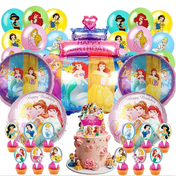 Princess Balloons Cake Topper Party Supplies Birthday Set Decorations Kit Fans