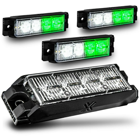 LAMPHUS NanoFlare 4" 4W Green White LED Surface Mount Police Grill Strobe Warning Lights [Sync-able Mode] 12V Grille Flashing Emergency Fire Light for Firefigher Responder EMS Vehicle Truck POV