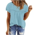 thumbnail image 7 of Women's Casual Boho Tops Lace Crew Neck Ruffle Sleeve Shirts Summer Pleated Flowy Loose Fit Cute Basic Blouses (M, Light Blue), 7 of 7