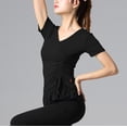thumbnail image 2 of Faux Wrap V Neck Front Drawstring Ballroom Dance Training Clothes T Shirts Tops For Women Dance Yoga Practice, 2 of 2