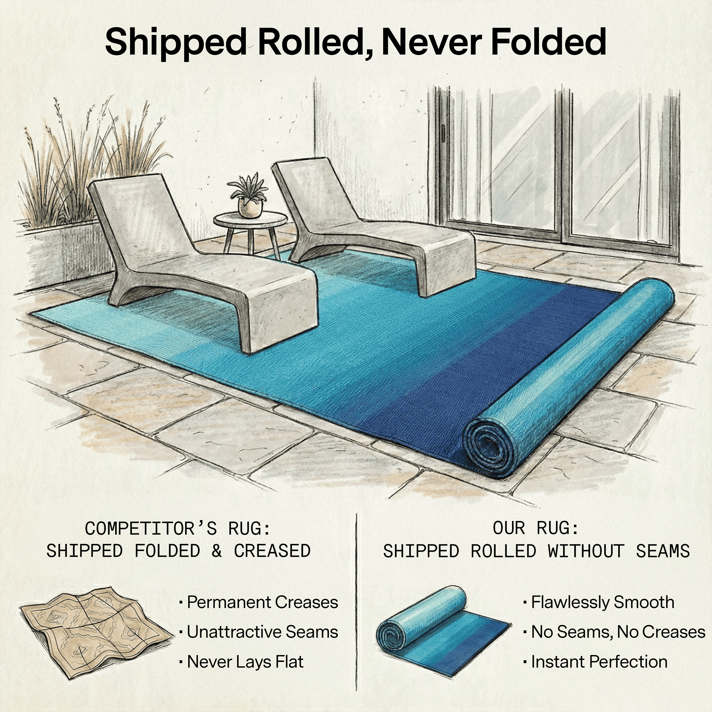Fab Habitat Outdoor Rug - Waterproof, Fade Resistant, Crease-Free - Premium Recycled Plastic - Ombre - Patio, Deck, Porch, Balcony, Laundry Room - Big Sur - Teal - 4 x 6 ft