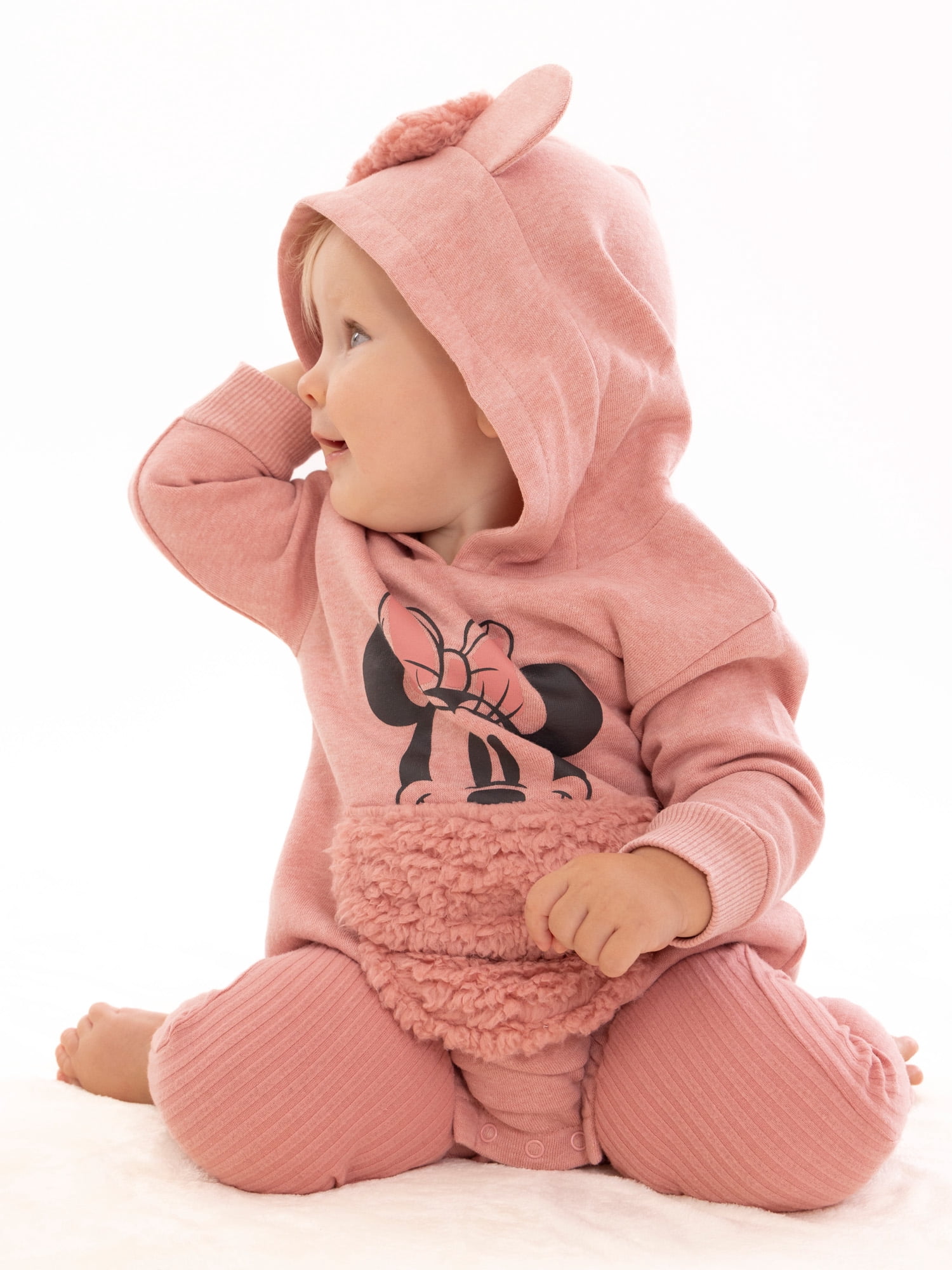 Disney Minnie Mouse Newborn Baby Girls Hooded Bodysuit and Pants, 2-Piece Outfit Set, Sizes 0/3 Months - 24 Months