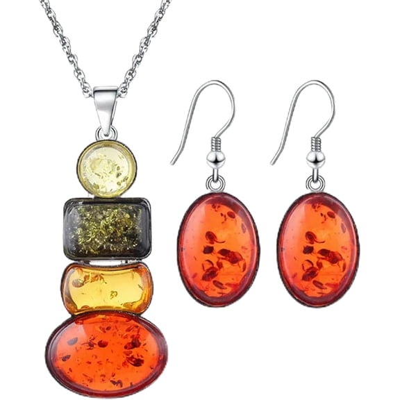 Fashion Excellent Women's Silver Plated Amber Party Necklace Earrings Jewelry Sets-qy_[p609]