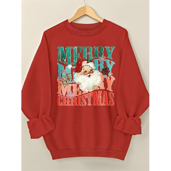 Woman Christmas Shirt Merry Christmas Graphic Sweatshirt Casual Long Sleeve Top