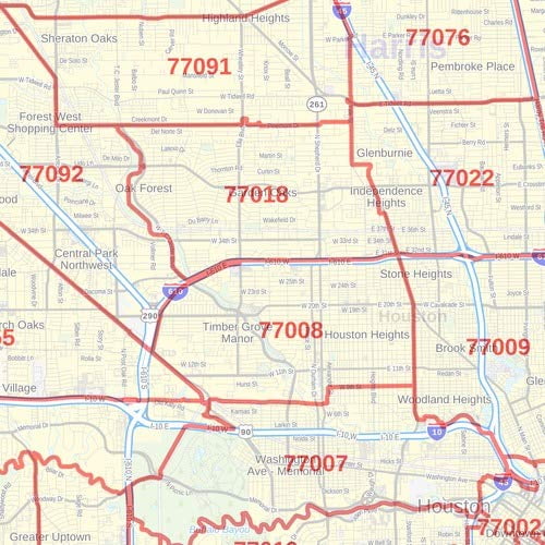 Harris County, Texas Zip Codes - 48" x 36" Matte Plastic Wall Map