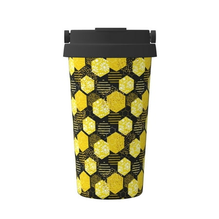 

Qekee Geometric Pattern with Bee Print Insulated Coffee Mug Coffee Tumbler Cup Thermos Mug Water Bottle with Handle & Flip