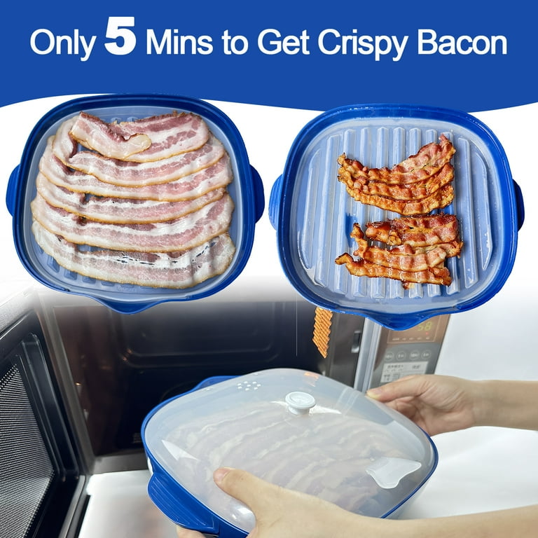 Microwaveable 2PCS Bacon Grill Tray with Cover Multifunctional Steamer Large Capacity Dishwasher Safe Blue Walmart