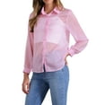 thumbnail image 4 of INSPIRE CHIC Women's Shirt Mesh Sheer Point Collar Long Sleeve Button Down Shirt S Light Pink, 4 of 6