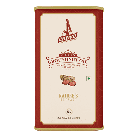 Chekko Cold Pressed Virgin Peanut Oil | 100% Natural & Pure (5L - 169 oz) for Cooking