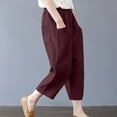 thumbnail image 3 of Pantalon Décontracté d'Été pour Femmes en Coton et Lin avec Poches, 3 of 8