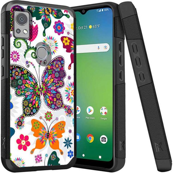 ANJ  Shockproof Dual Layer Slim Hard Case   Tempered Glass Cover Compatible with Icon 5, AT&T Motivate 4 - Tribal Butterfly
