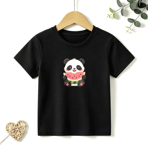 Boys Graphic T Shirt Cute Panda Watermelon Short Sleeve Tee Animal Summer Fruit Theme 100% Cotton Soft Kids Tops 4-13Y