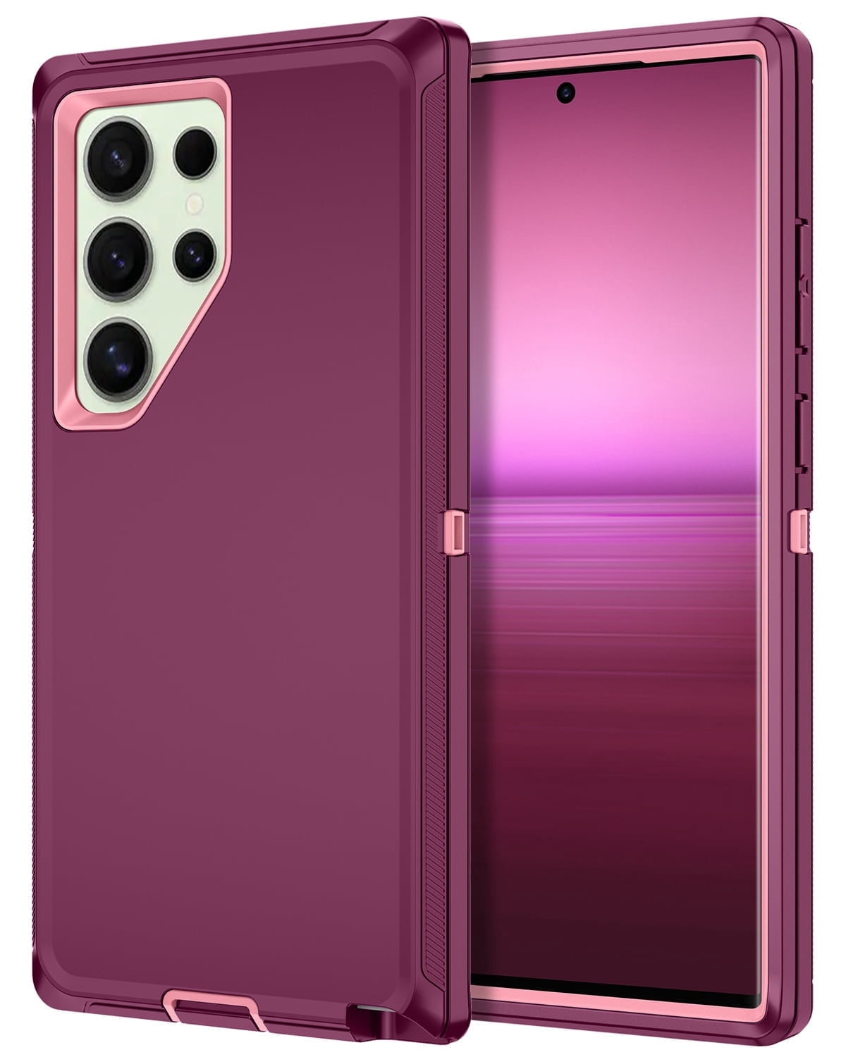 Petocase for Samsung Galaxy S25 Ultra Case,3-Layer Super Military Grade Rugged Heavy Shockproof Dropproof 3-Layer Cover Phone Case for Galaxy S25 Ultra,Red/Pink