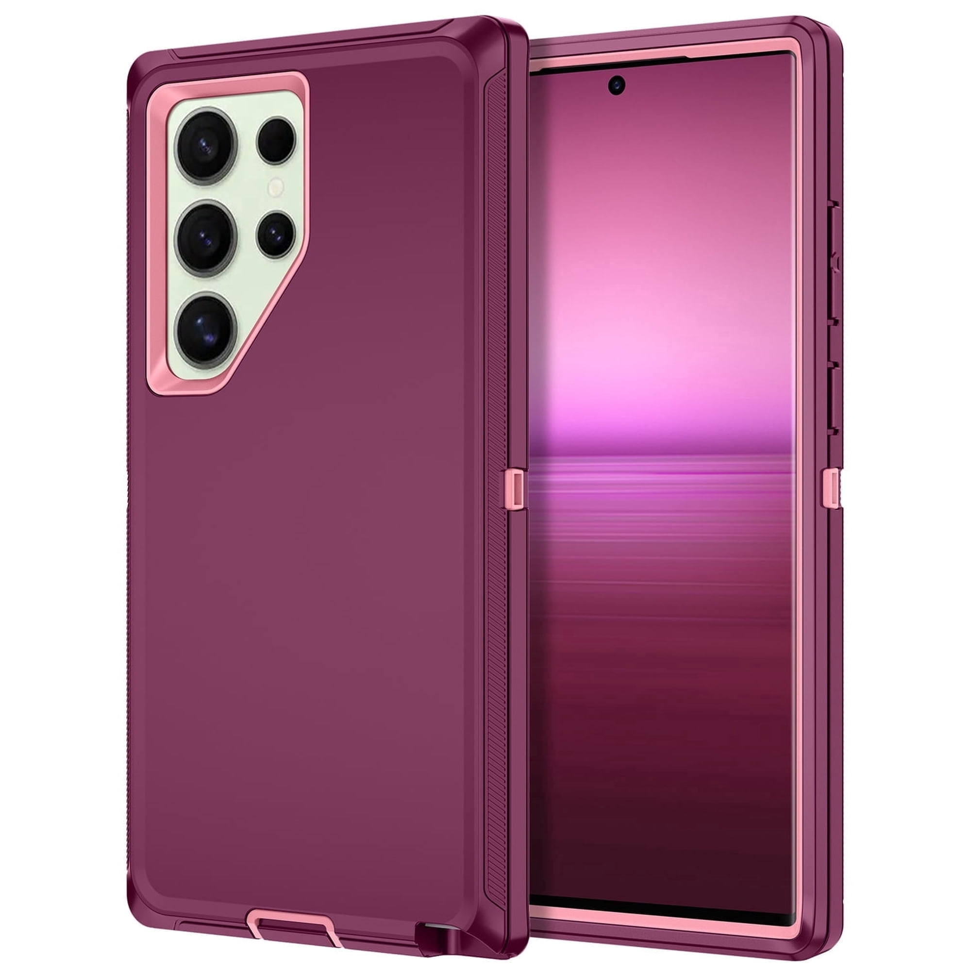 Petocase for Samsung Galaxy S25 Ultra Case,3-Layer Super Military Grade Rugged Heavy Shockproof Dropproof 3-Layer Cover Phone Case for Galaxy S25 Ultra,Red/Pink