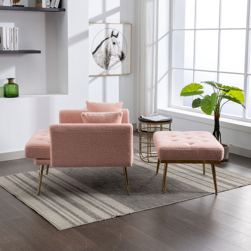 BSHTI36.61'' Wide Modern Accent Chair With 3 Positions Adjustable Backrest, Tufted Chaise Lounge Chair, Single Recliner Armchair Gold Legs For Living Room, Bedroom (Pink)