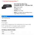 thumbnail image 2 of Driver Side Door Mirror Cap - Compatible with 2019 - 2022 Ram 1500 2020 2021, 2 of 2