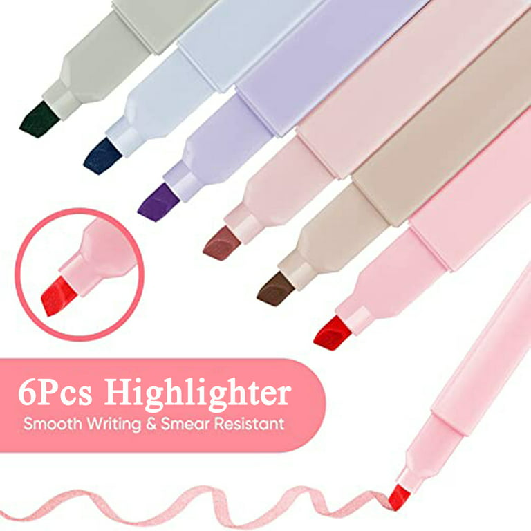 QingY-6 Pieces Kawaii Pens Cute Candy Color Highlighters Manga Marker Pens  Pastel Midliner Stationery for Students 