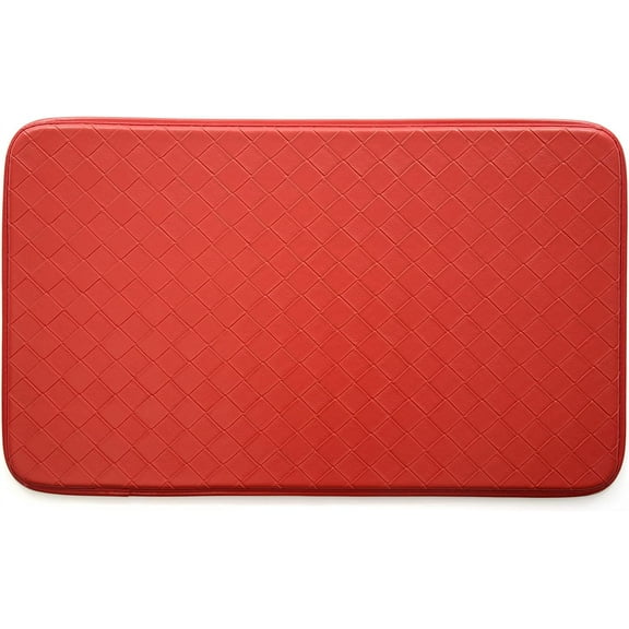 Stephan Roberts Anti-Fatigue Kitchen Faux Leather Non-Skid Cushioned Comfort Mat, 18" x 30", Diamond Red/Red