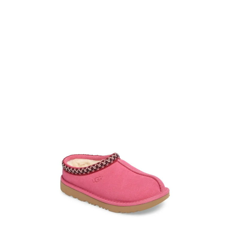 UGG Boys Embroidered Suede Slipper, Pink Azalea, Wool Lining