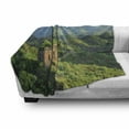 thumbnail image 3 of Nature Soft Flannel Fleece Throw Blanket, Idyllic Aerial View of Historical Construction Invasion Natural Scenery, Cozy Plush for Indoor and Outdoor Use, 50" x 60", Green, by Ambesonne, 3 of 6