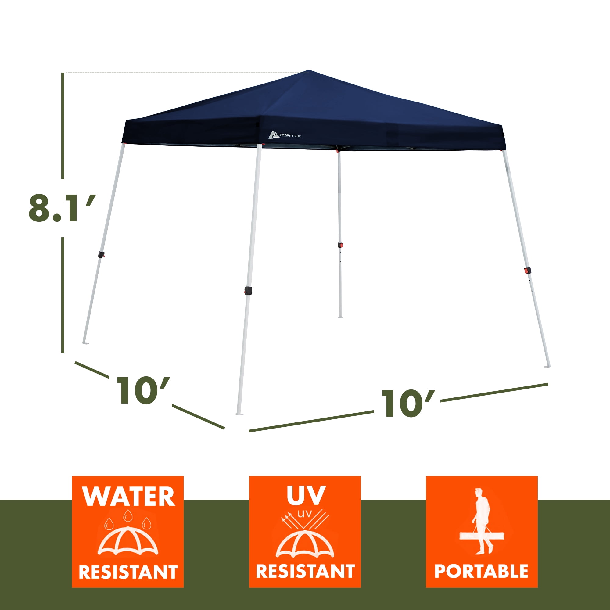 Ozark Trail 10 ft x 10 ft Instant Slant Leg Pop-Up Canopy, Navy
